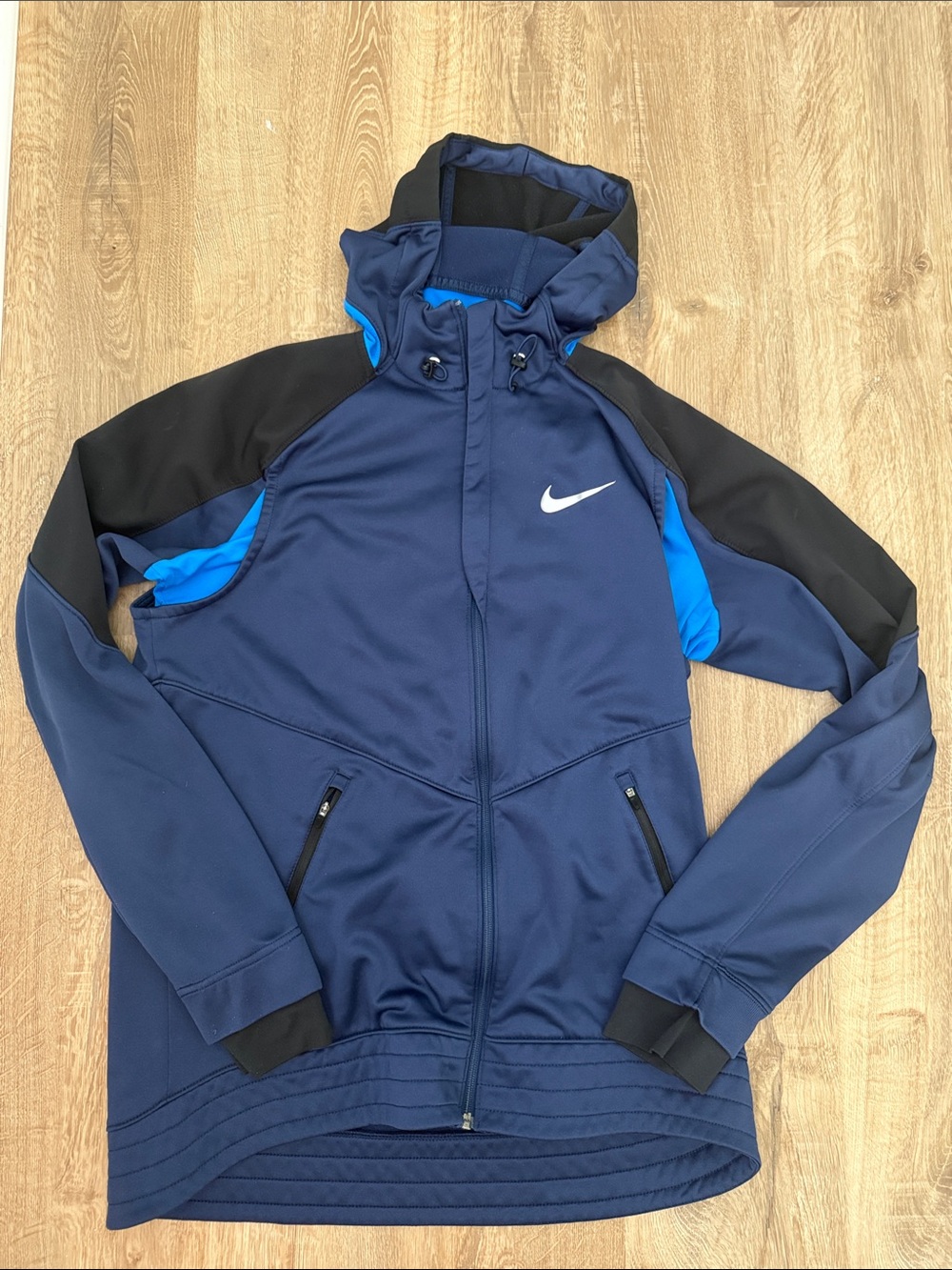 Nike Men's Navy Blue Hooded Therma-Git Athletic Jacket